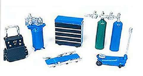 American Diorama Model Accessory Set Garage Workshop Creeper Trolley Jack Compressor Charger 1/64 sc