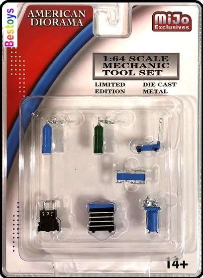 American Diorama Model Accessory Set Garage Workshop Creeper Trolley Jack Compressor Charger 1/64 sc