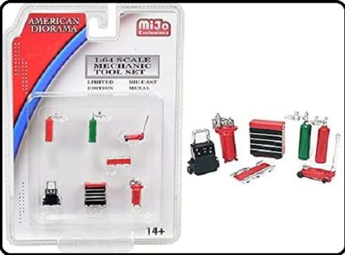 American Diorama Model Accessory Set Garage Workshop Creeper Trolley Jack Compressor Charger 1/64 sc