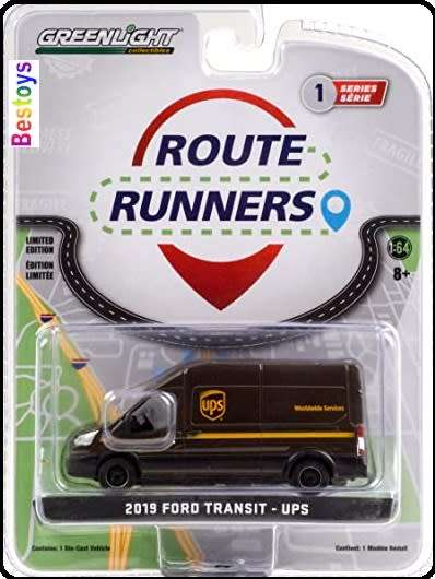 Greenlight Diecast Model Car Route Runners Ford Transit Panelvan 2019 "UPS" 1/64 scale new in pack
