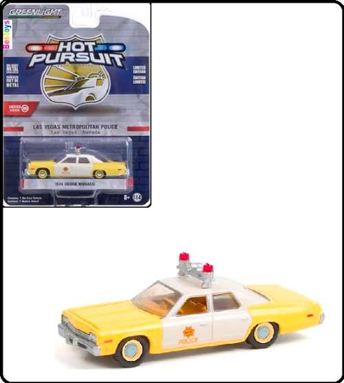 Greenlight Diecast Model Car Hot Pursuit Police Dodge Monaco 1974 Las Vegas Nevada Metropolitan 1/64