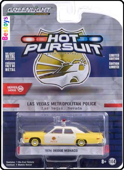 Greenlight Diecast Model Car Hot Pursuit Police Dodge Monaco 1974 Las Vegas Nevada Metropolitan 1/64