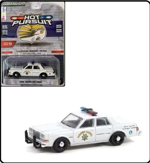 Greenlight Diecast Model Car Hot Pursuit Police Dodge Diplomat 1988 California Highway Patrol 1/64 s