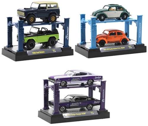 Castline M2 Diecast Model Car Auto Lift 2 pk Dodge Charger Hemi 1966 + lift 1/64 scale new in pack