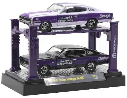Castline M2 Diecast Model Car Auto Lift 2 pk Dodge Charger Hemi 1966 + lift 1/64 scale new in pack