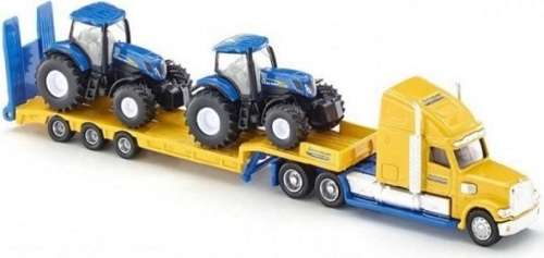 SIKU Diecast Model 1805 Peterbilt Truck and lowbed trailer with 2 New Holland Tractors 1/87 HO rail