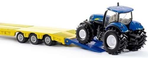 SIKU Diecast Model 1805 Peterbilt Truck and lowbed trailer with 2 New Holland Tractors 1/87 HO rail