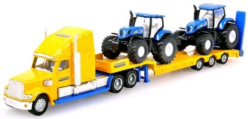 SIKU Diecast Model 1805 Peterbilt Truck and lowbed trailer with 2 New Holland Tractors 1/87 HO rail