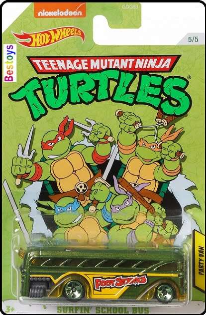 Hotwheels Hot Wheels Diecast Model Car Nickelodeon Teenage Mutant Ninja Turtles Surfin School Bus Pa