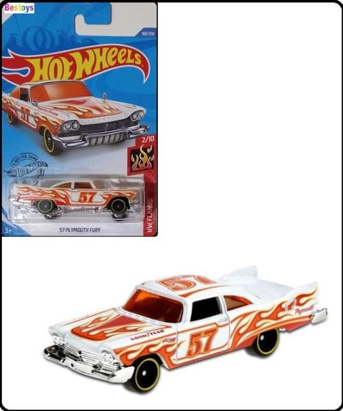 Hotwheels Hot Wheels Diecast Model Car 2019 168 / 250 Plymouth Fury 1957 No 57 Flames 1/64 scale new