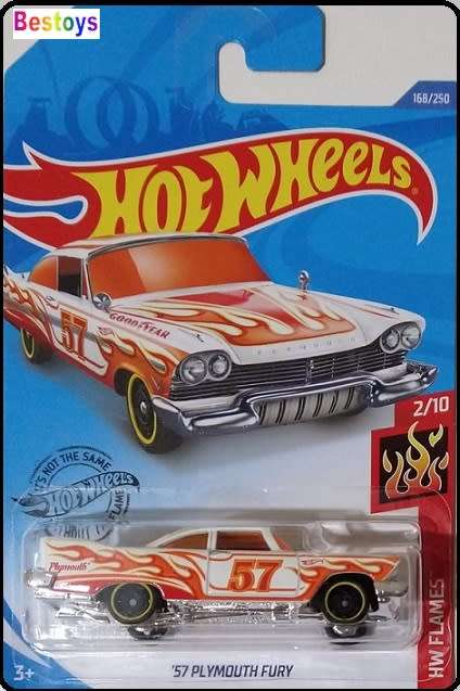 Hotwheels Hot Wheels Diecast Model Car 2019 168 / 250 Plymouth Fury 1957 No 57 Flames 1/64 scale new
