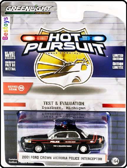 Greenlight Diecast Model Car Hot Pursuit Police Ford Crown Victoria Interceptor 2001 Dearborn Michig