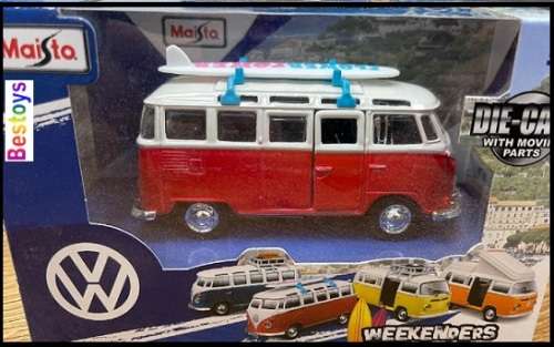 Maisto Weekenders VW Volkswagen Kombi Samba Bus T 1 T1 + surfboard 1/43 scale