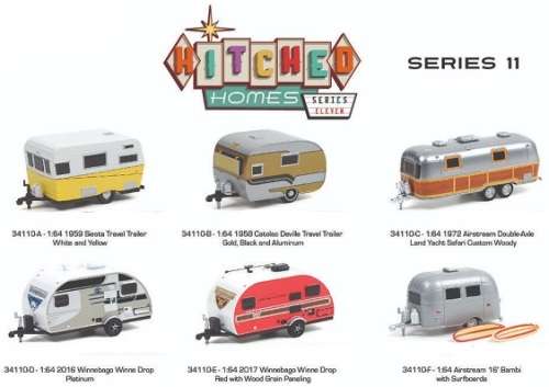Greenlight Diecast Model Caravan Hitched Homes Caravan Airstream Double Axle Land Yacht Safari 1972
