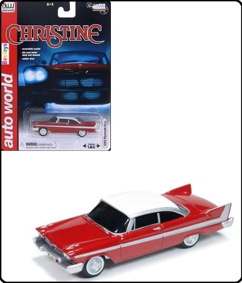 Auto World Diecast Model Car Silver Screen Plymouth Fury 1958 Black windows Movie Film TV 1/64 scale