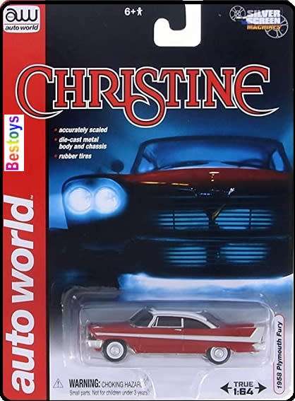 Auto World Diecast Model Car Silver Screen Plymouth Fury 1958 Black windows Movie Film TV 1/64 scale