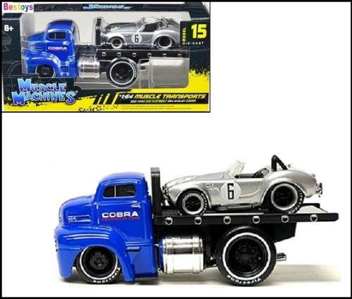 Maisto Muscle Machines Diecast Model Car Transport Ford COE Flatbed Truck 1950 + Shelby Cobra 1964