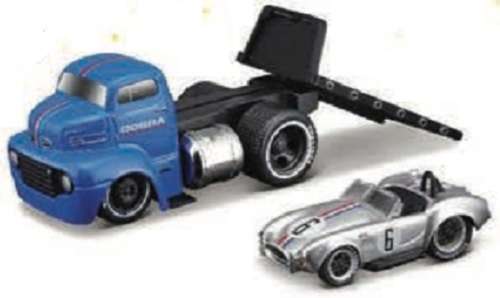 Maisto Muscle Machines Diecast Model Car Transport Ford COE Flatbed Truck 1950 + Shelby Cobra 1964