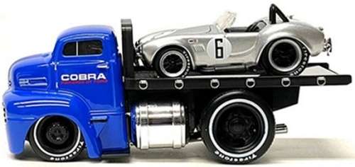 Maisto Muscle Machines Diecast Model Car Transport Ford COE Flatbed Truck 1950 + Shelby Cobra 1964