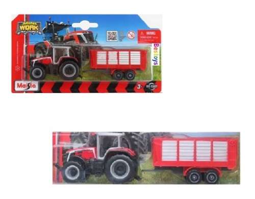 Maisto Mini Work Machines Diecast Model Tractor Massey Ferguson 8S 265 + Trailer Farm +- 1/64 scale