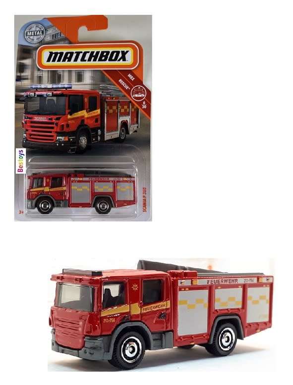 Matchbox Diecast Model Car 2019 56/125 Scania P 360 P360 Fire Engine Truck `Feurwehr` Rescue new