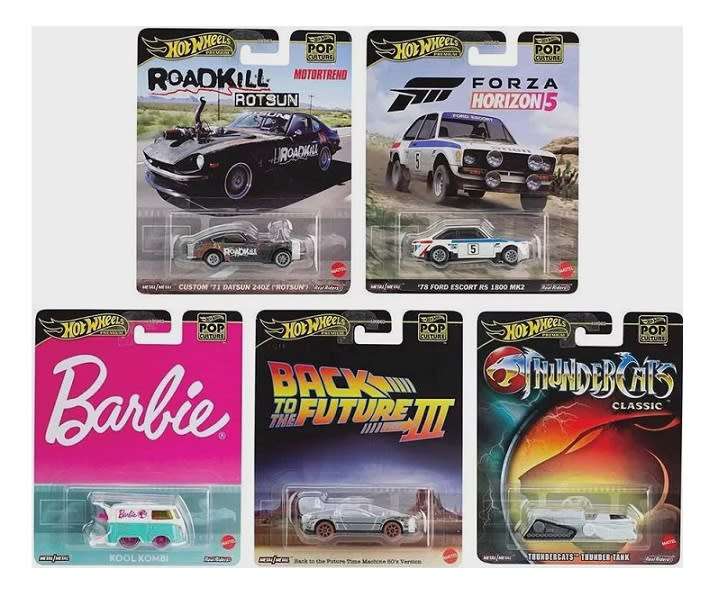 Hot Wheels Pop Culture Set Barbie Kombi Datsun Ford Escort BTTF Thundercats