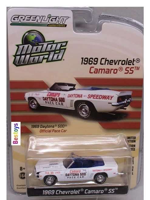 Greenlight Diecast Model Car Motor World Chevy Chevrolet Camaro SS 1969 Daytona 500 Speedway Pace Ca