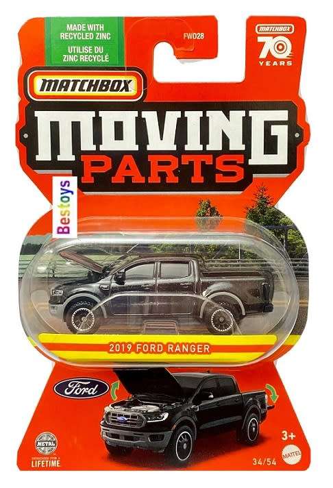 Matchbox Diecast Model Car Moving Parts Ford Ranger Pickup 2019 70th Anniversary 1/64 scale