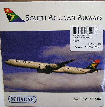 Schabak Schuco Airplane , Airbus A 340 A340 600 South African Airways SAA , 1/600 scale , new in box