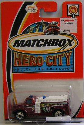 Matchbox Diecast Model Car No 1 , Highway Fire Engine Truck Pumper , 2002 on card , new in pack