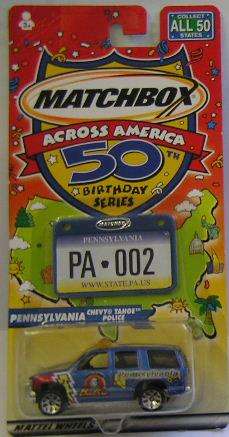 Matchbox Car Across America 50th Birthday Series , Chevrolet Chevy Tahoe Police , Pennslyvania , new