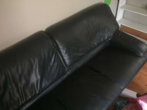 Black leather 3-seater couch
