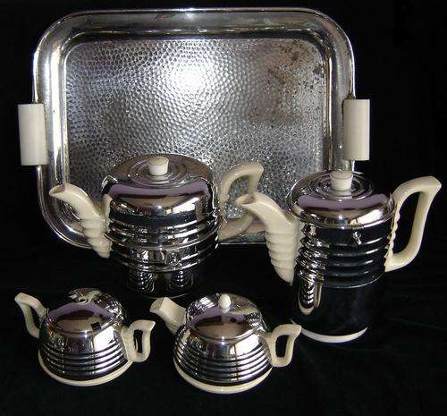 ART DECO "EVERHOT" TEA AND COFFEE SET ON TRAY