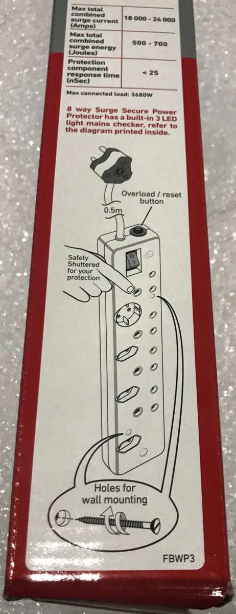 ELLIES 8 WAY SURGE SECURE POWER PROTECTOR -NEW IN THE BOX