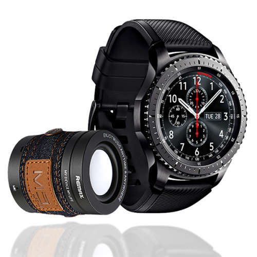 Samsung Galaxy Gear S3 Frontier 4GB Including a free Remax Bluetooth Speaker COMBO- Black