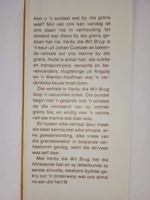 Verby die Wit Brug / Stories about the Border war / J Coetzee