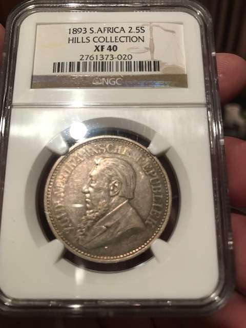 ######## ZAR 1893 2.5 Shilling NGC XF 40 , Hills Collection - R1 Auction 7 Days only !! #########