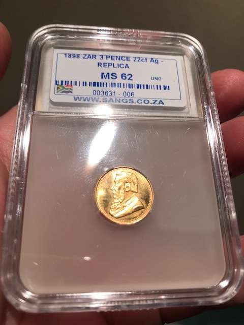 ######### 1898 3 Pence Gold Sammy Marks SANGS MS 62 replica - R1 Auction !!! #########