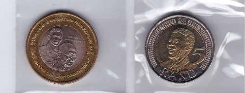 2 x UNC COINS : 1 x 2015 GANDHI CENTENARY COIN(SCARCE) + 1 x 2018 MANDELA 90TH BIRTHDAY COIN - 1 LOT