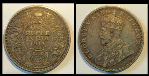 1913 Indian One Rupee Silver Coin - Top Grade -108 Years Old - Scarce in Higher Grades