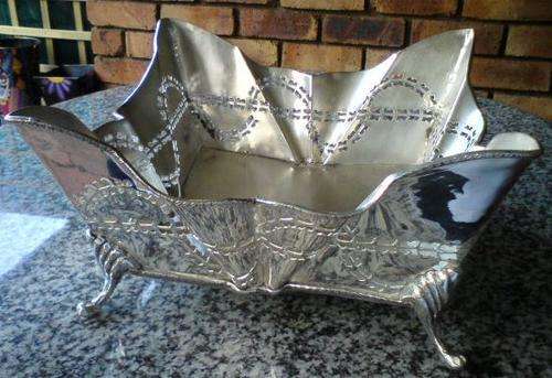 Very Nice Square - Silver Plated Dish with Cut out design and on Legs