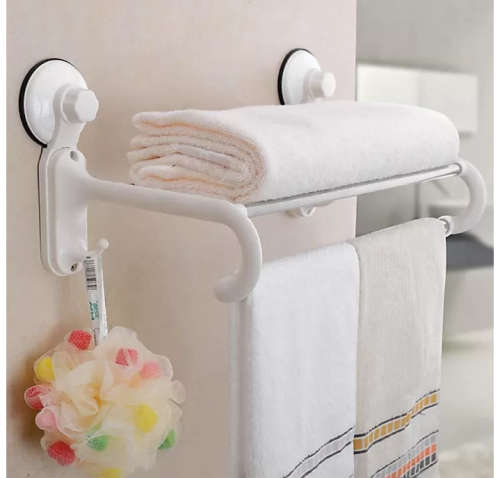medium size towel stand with 5 crossbar , 2 hook hanger rack with magic suction cup