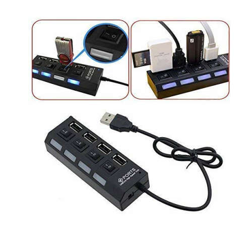 2.0 USB Hi-Speed 4 Port Hub with Individual Power Switches and Led Light 