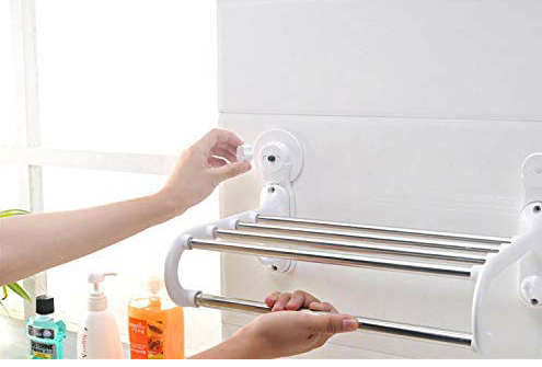 medium size towel stand with 5 crossbar , 2 hook hanger rack with magic suction cup