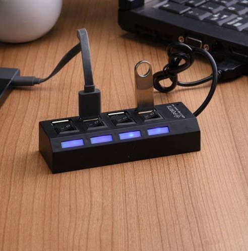 2.0 USB Hi-Speed 4 Port Hub with Individual Power Switches and Led Light 