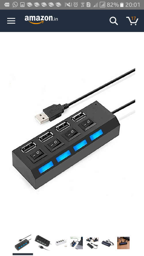 2.0 USB Hi-Speed 4 Port Hub with Individual Power Switches and Led Light 