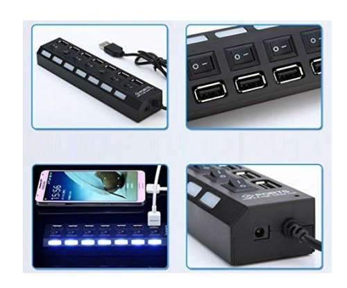 7 Ports USB 2.0 HUB- High Speed USB HUB- Black