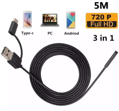 3 in 1 Semi-rigid Micro USB Type C endoscope Borescope waterproof pipe snake camera