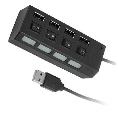 2.0 USB Hi-Speed 4 Port Hub with Individual Power Switches and Led Light 