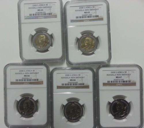 Collection of 2008 R5 90th Birthday Coins MS64 - MS67